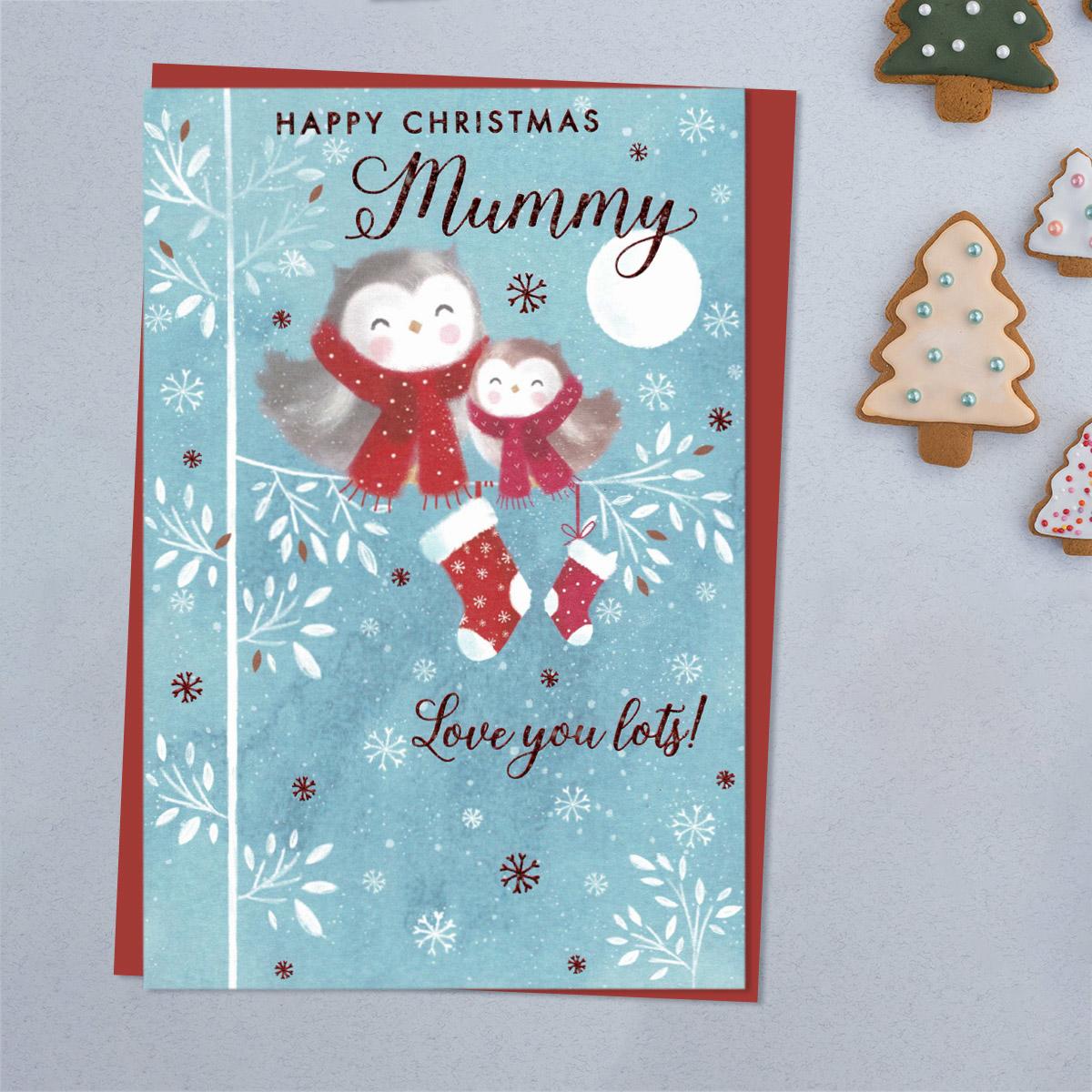 Happy Christmas Mummy Owls Card Front Image