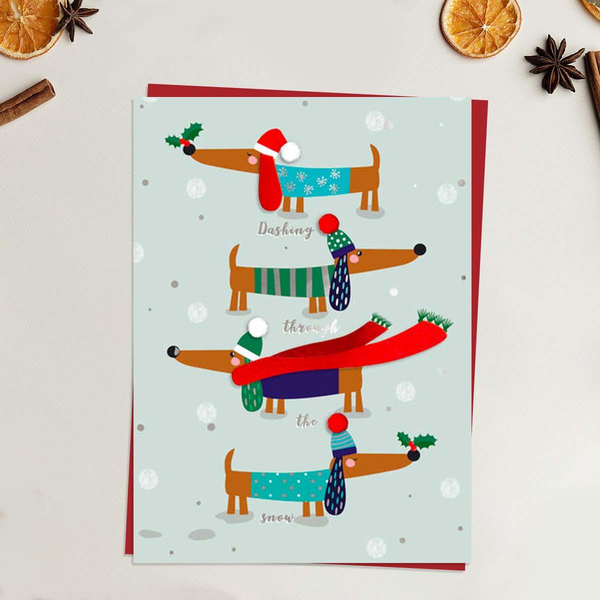 Dashing Dachshunds Christmas Card Front Image