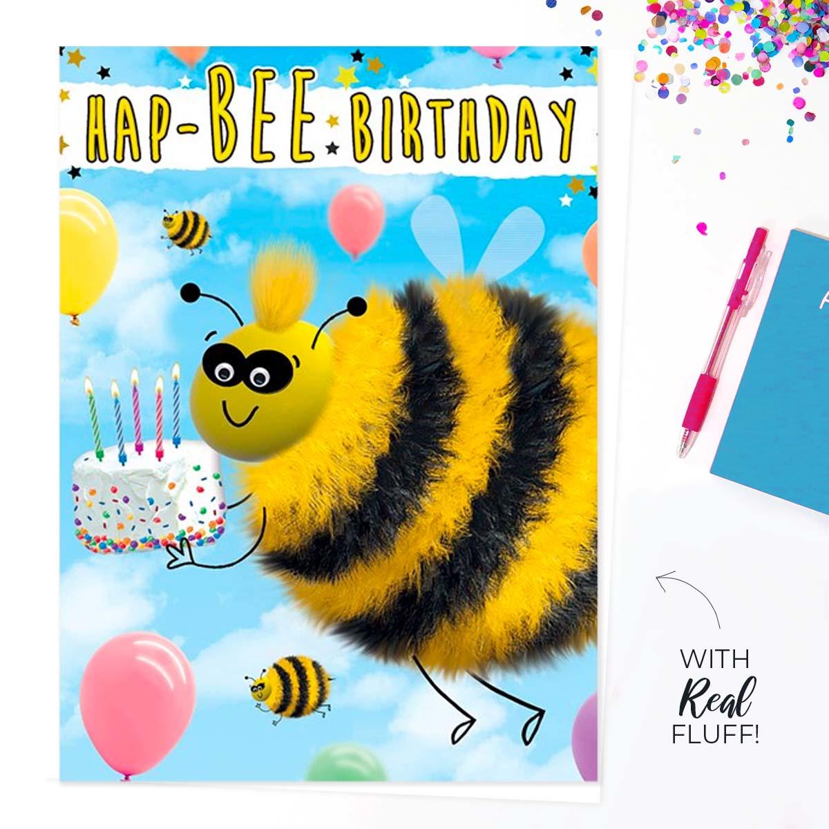 Fluff - Hap-Bee Birthday Large Card Front Image