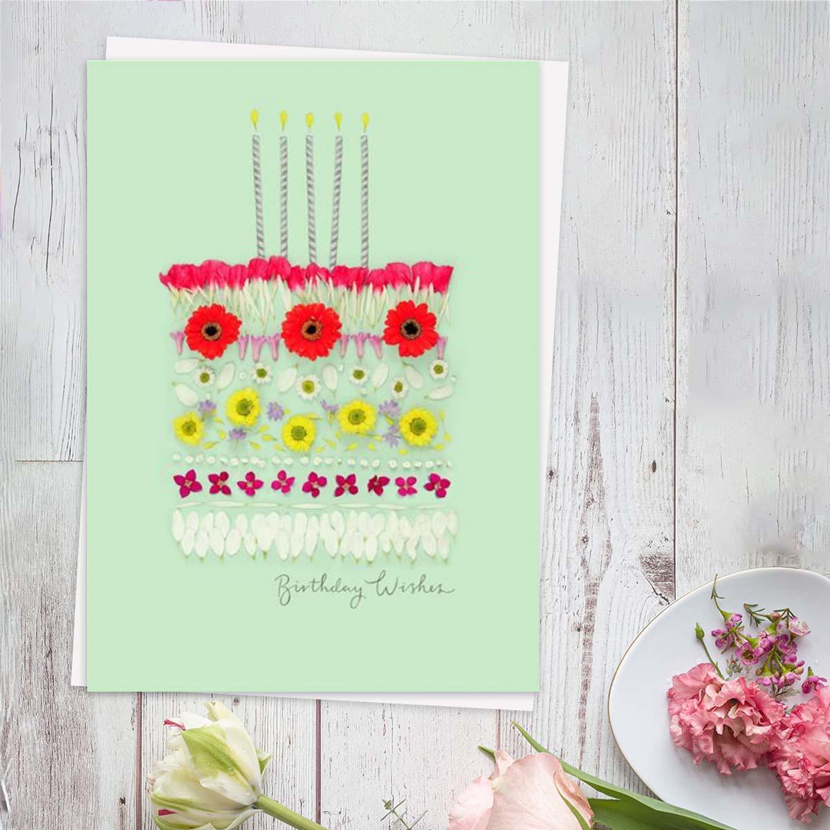 Into The Meadow -  Birthday Cake Of Flowers Card Front Image