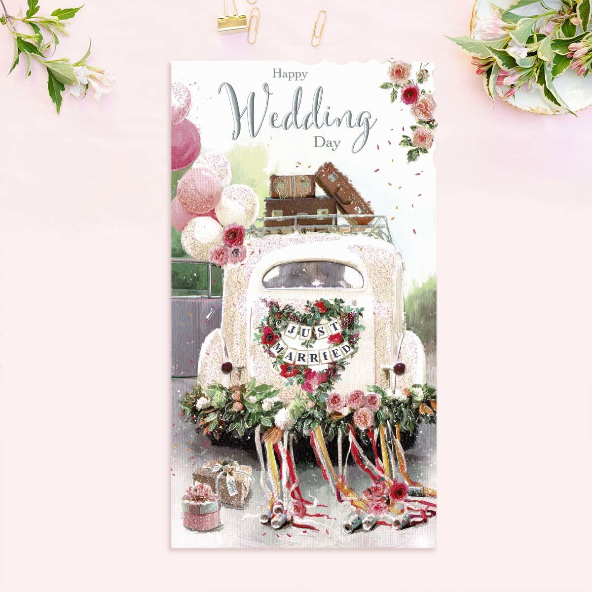 Wedding Day Just Married Card Front Image
