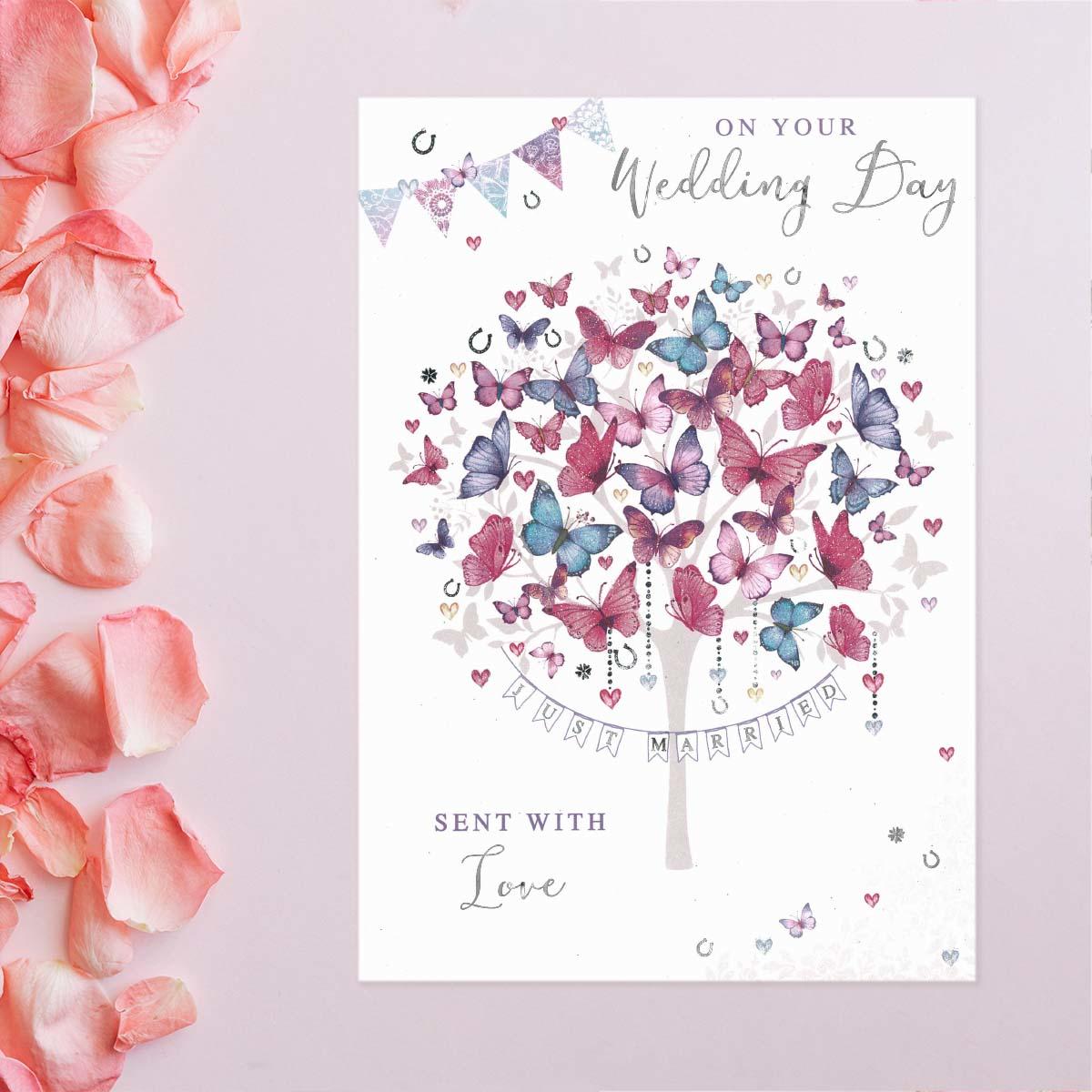 On Your Wedding Day Butterfly Tree Card Front Image