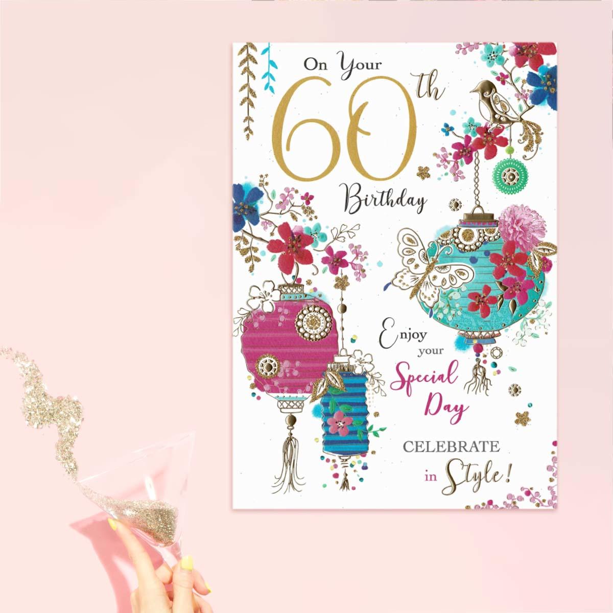 On Your 60th Birthday Lanterns Card Front Image