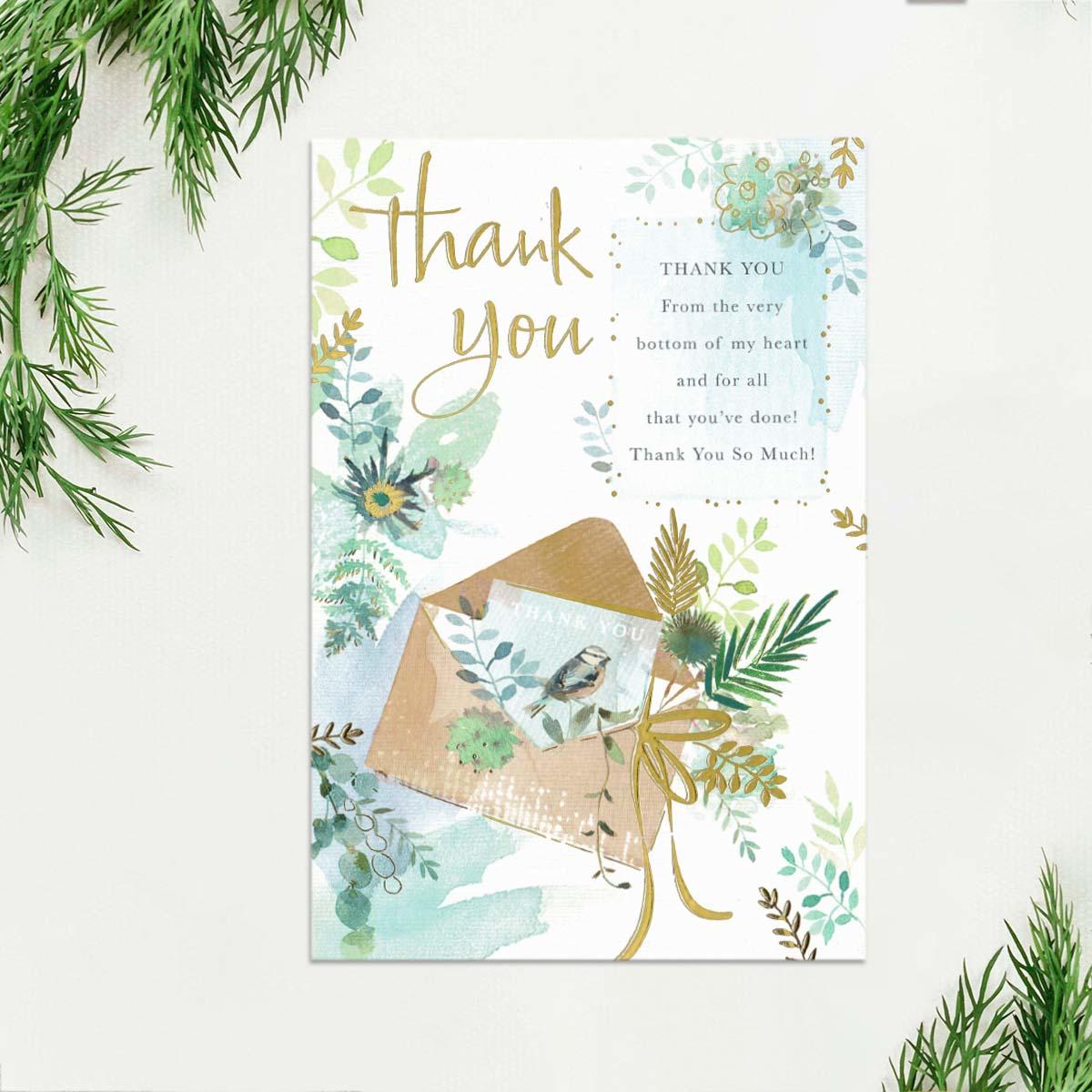 Thank You Floral Envelope Greeting Card Displayed In Full