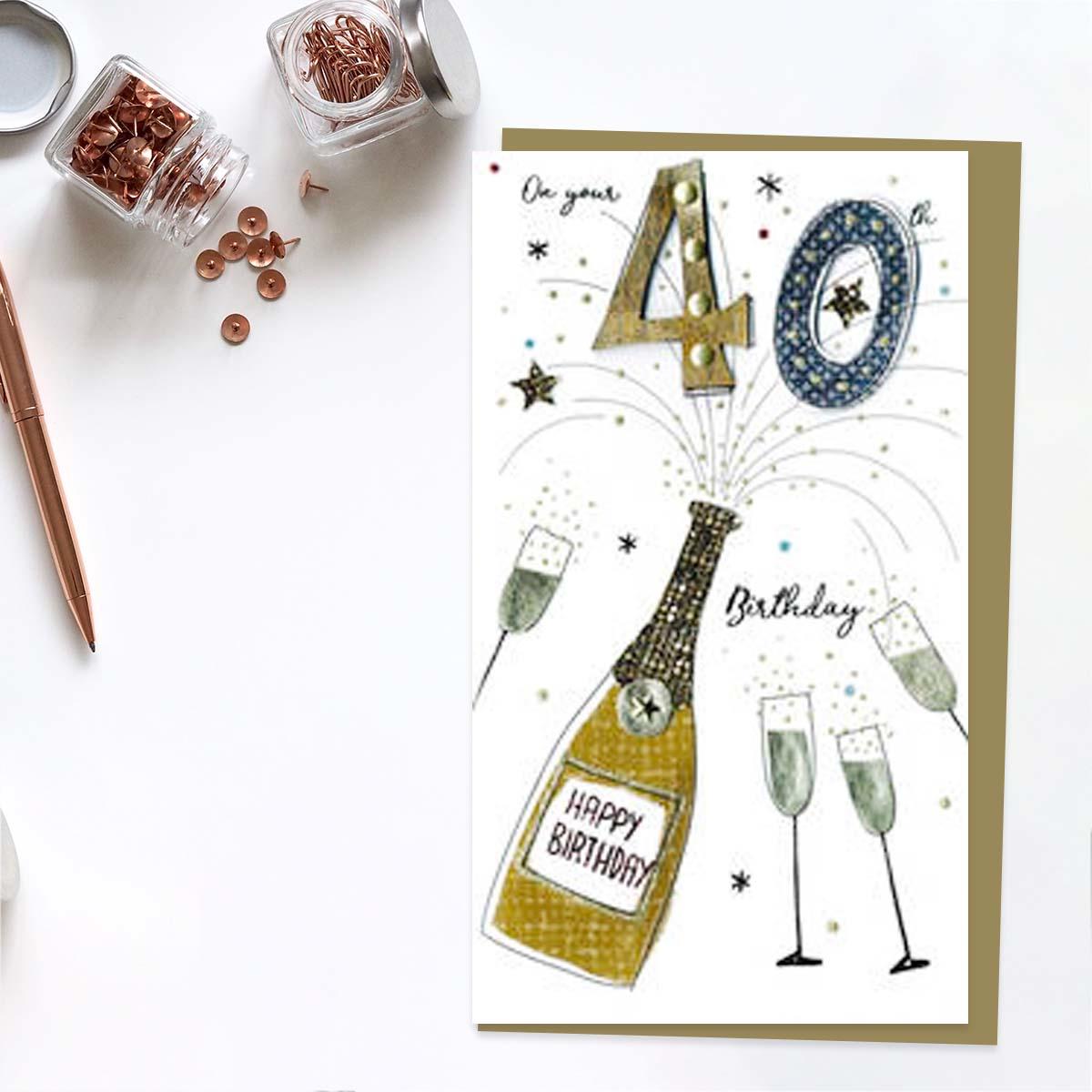 Champagne - 40 Happy Birthday Card Front Image