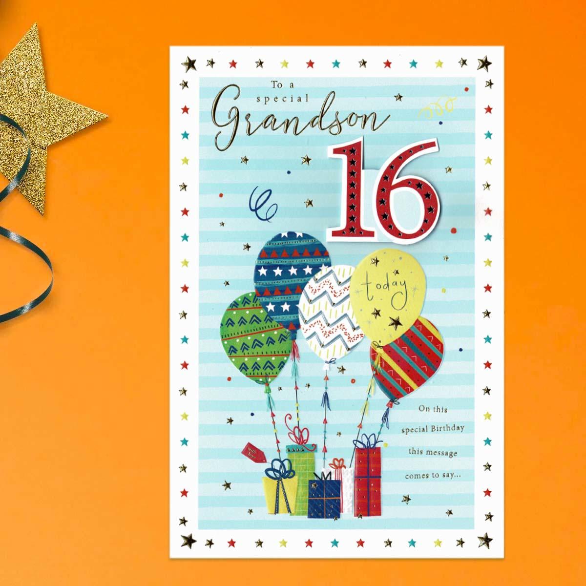 Grandson 16th Birthday Card Displayed In Full