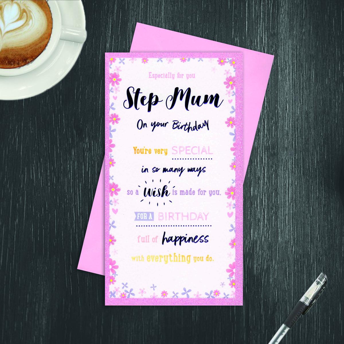 Step Mum Card Alongside Its Lilac Birthday