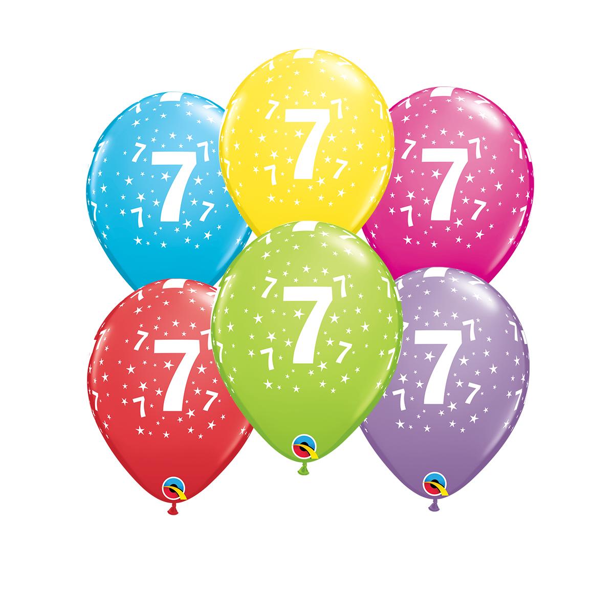 Image Of 6 Inflated Age 7 Latex Multicoloured Balloons