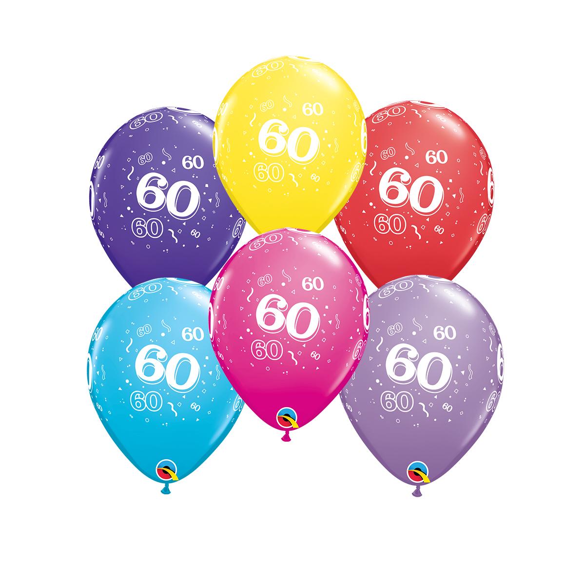 Image Of 6 Inflated Age 60 Multicoloured Latex