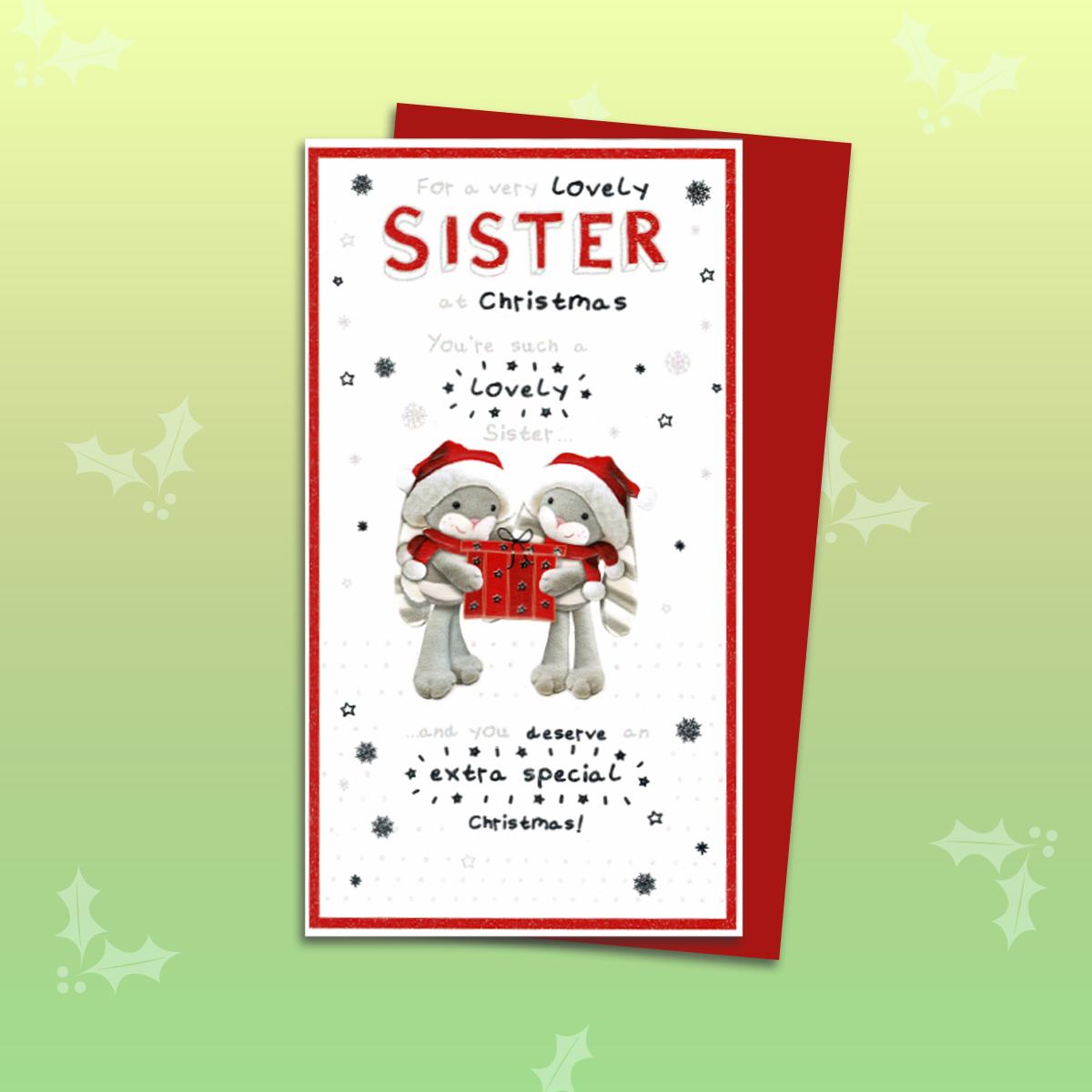 Lovely Sister Christmas Card Alongside Its Red Envelope