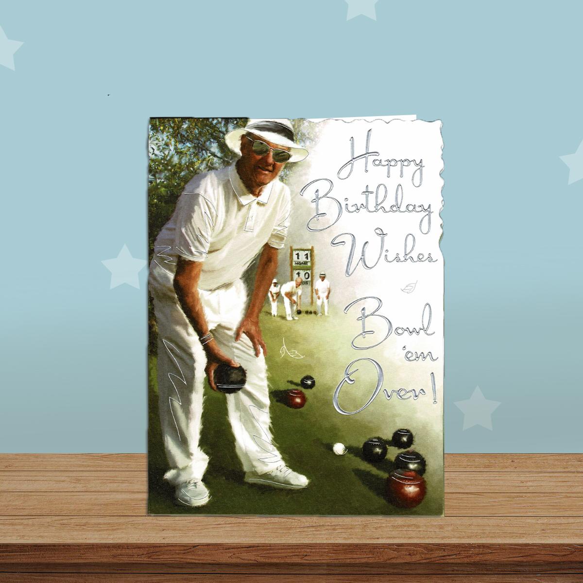Bowls Themed Birthday Card Alongside Its White Envelope