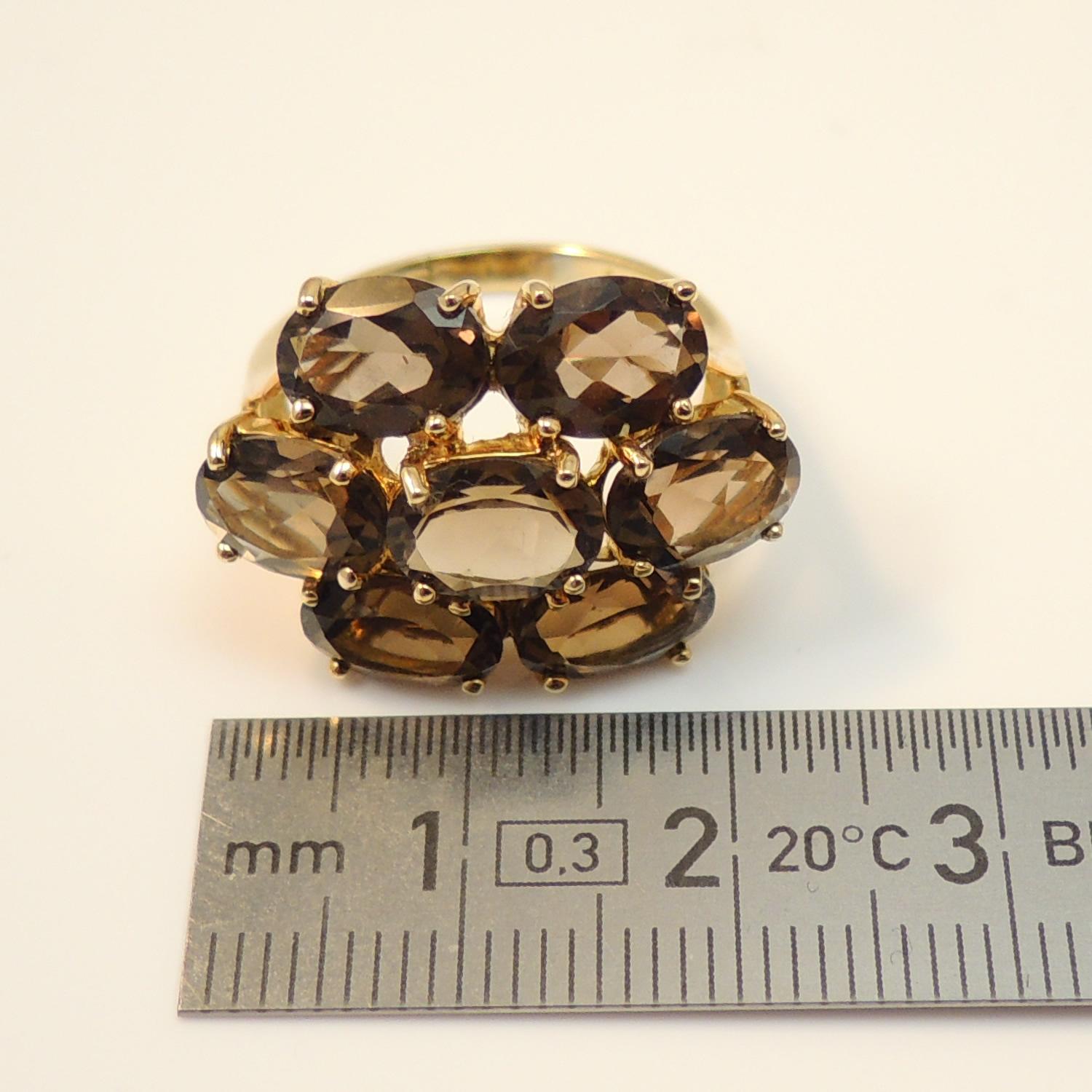 8.8ct Large Smoky Quartz Womens Cluster Ring - Solid 9ct Gold