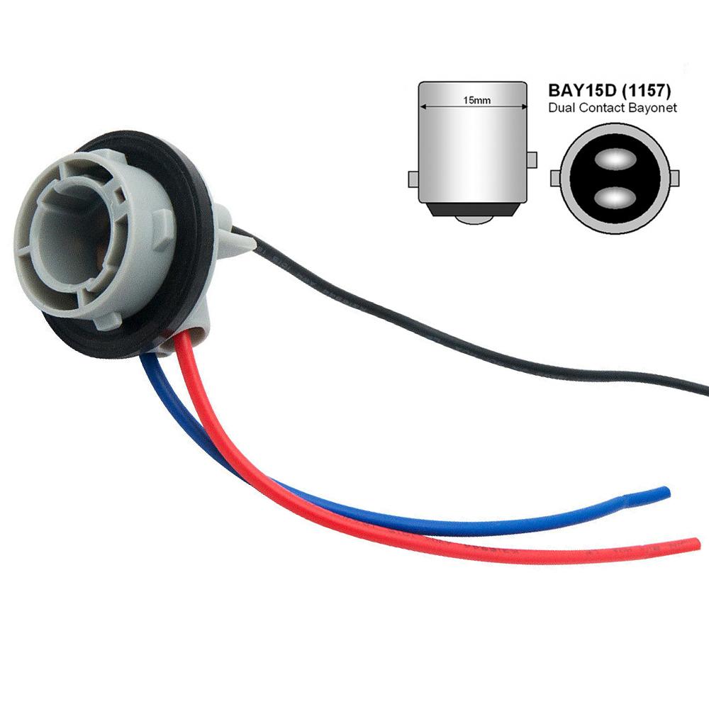 BAY15D 1157 LED Bulb Socket Holder – With Wire Connector – 12V – Pin Base – For Car/Truck – Branded