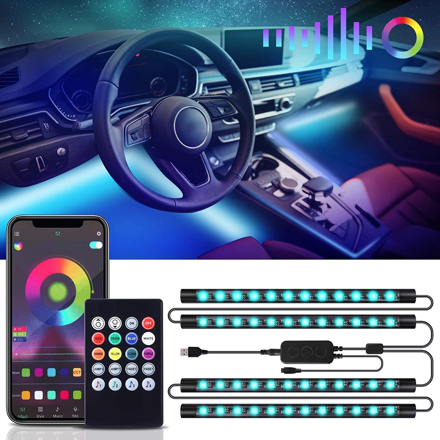 Bluetooth Wireless APP Control Car Interior LED Ambient USB Strip Lights RGB