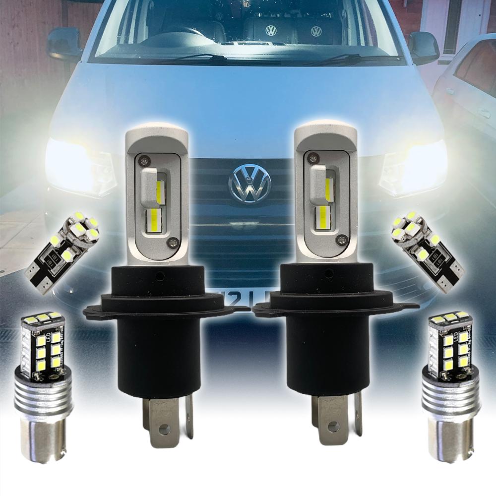 For VW TRANSPORTER T5.1 2010-15 CanBus LED DRL Headlight Sidelight Main  Dipped Beam Bundle Upgrade Bulbs H4 T10 BA15S
