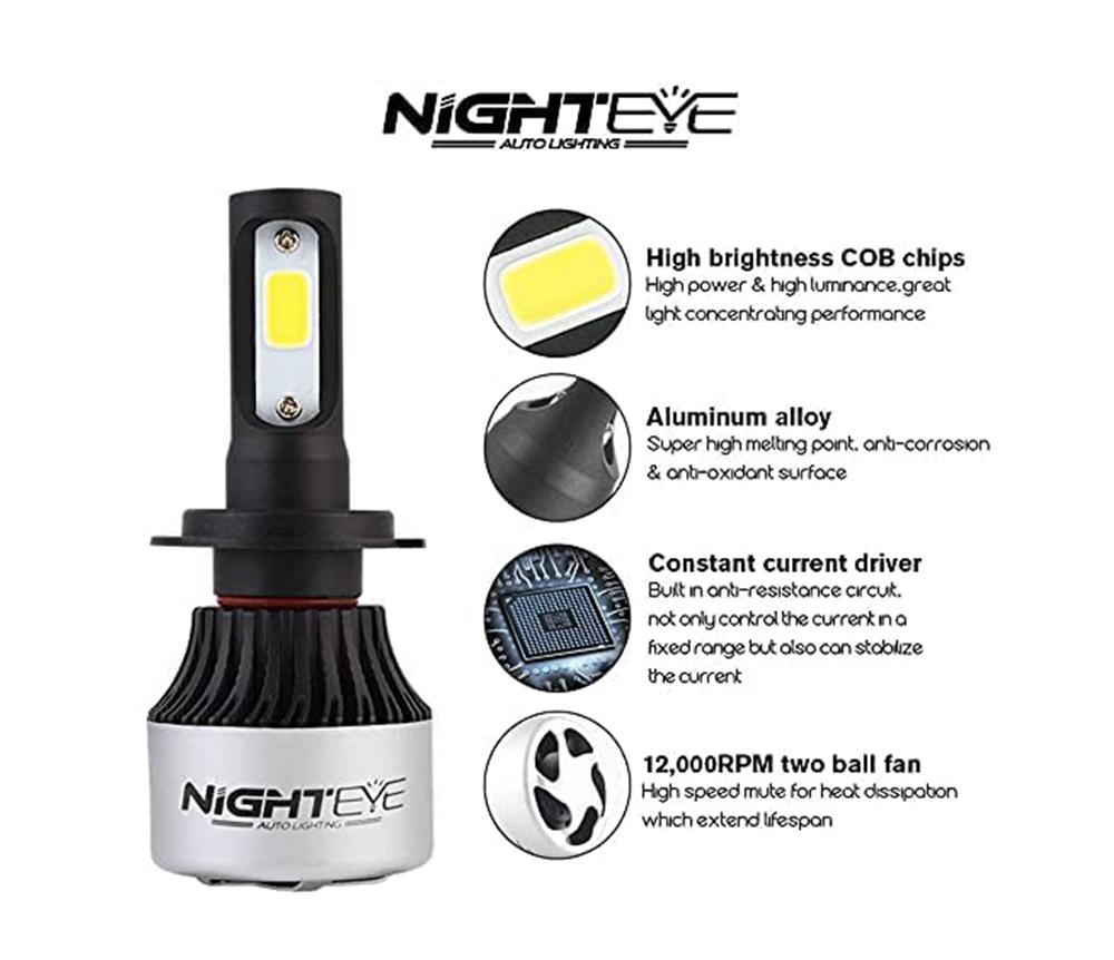 Nighteye NIGHTEYE COPPIA H7 LAMPADE AUTO MOTO LED 9000LM 72W 6500K BIANCO FARI LAMPADINE 