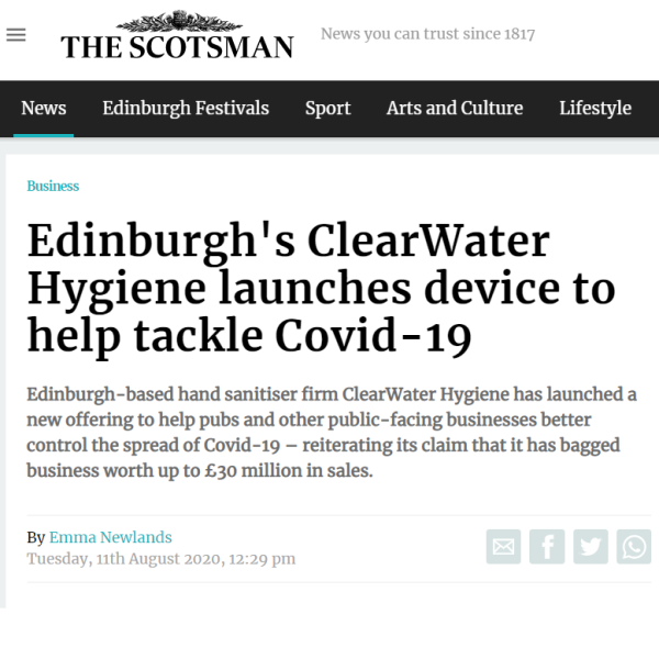 The Scotsman covers ClearWater Hygiene's new SMART stand solution.