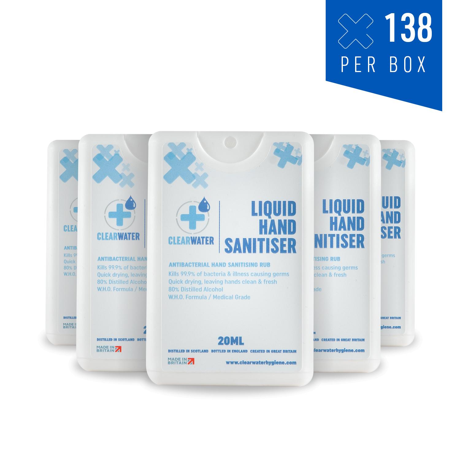 80% Ethanol Hand Sanitiser Liquid Rub - 138 x 20ml Pocket Spray Multipack (Certified Medical Grade / Made in the UK)