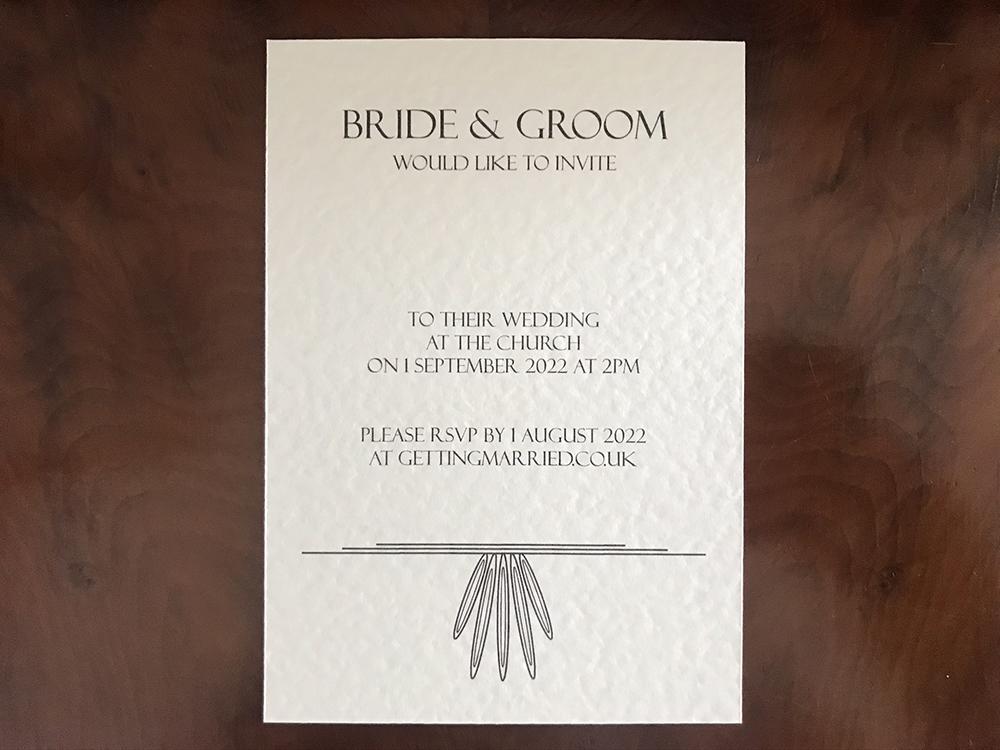 Ivory A6 Wedding Invitation in Art Deco style