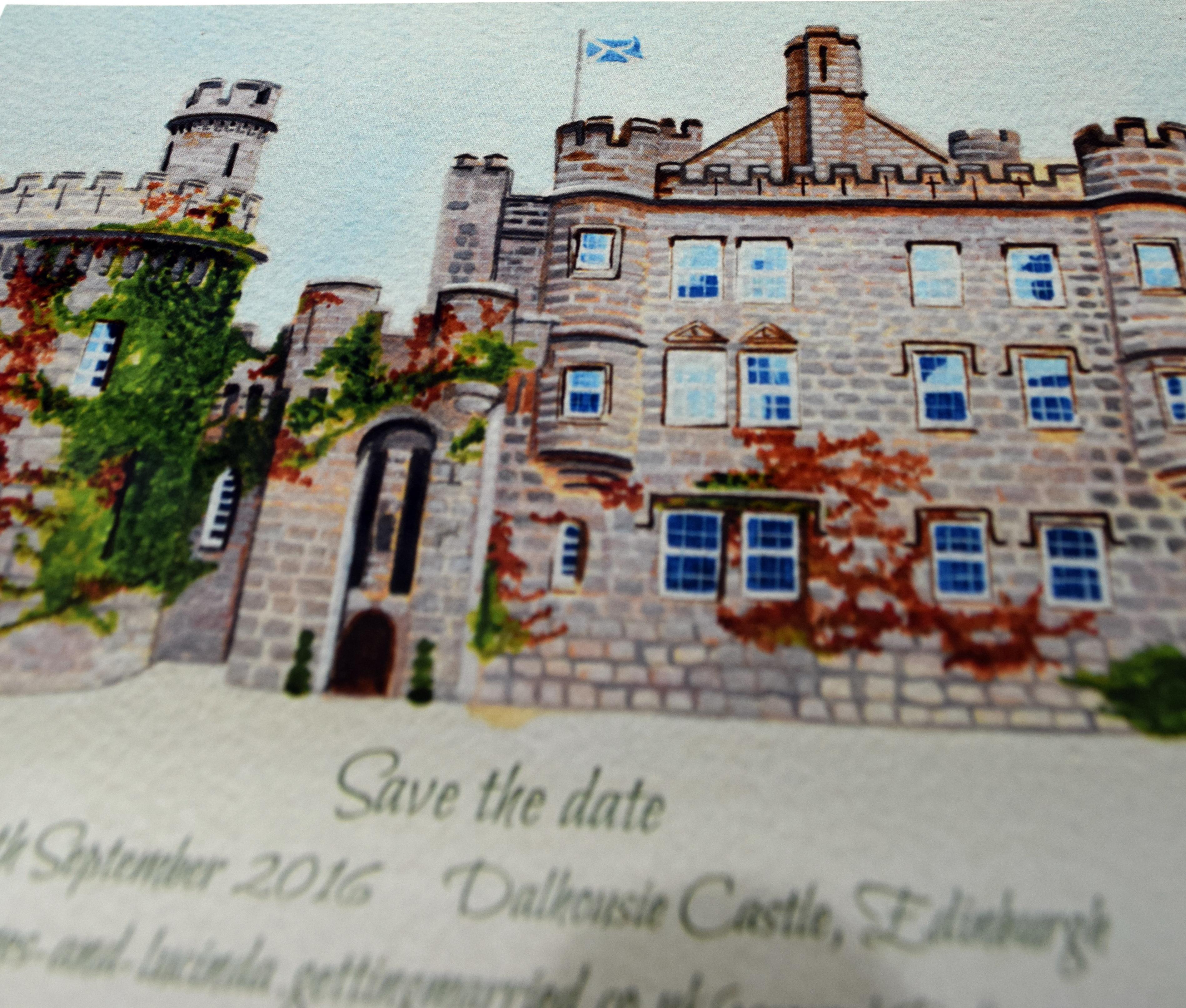 Wedding Invite Illustration Dalhousie Castle
