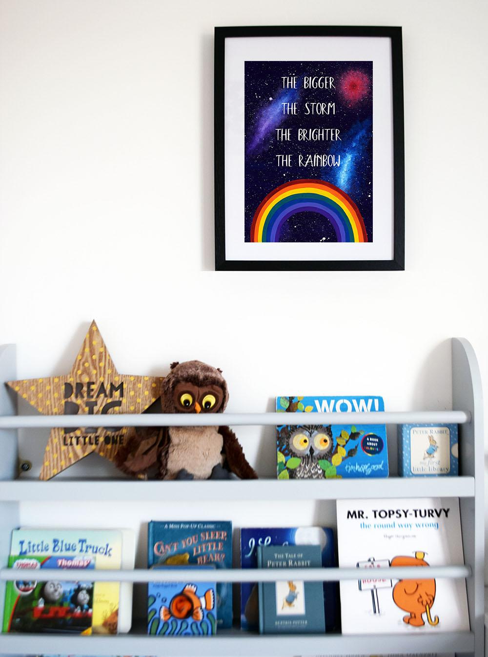 Rainbow art print for space themed bedroom