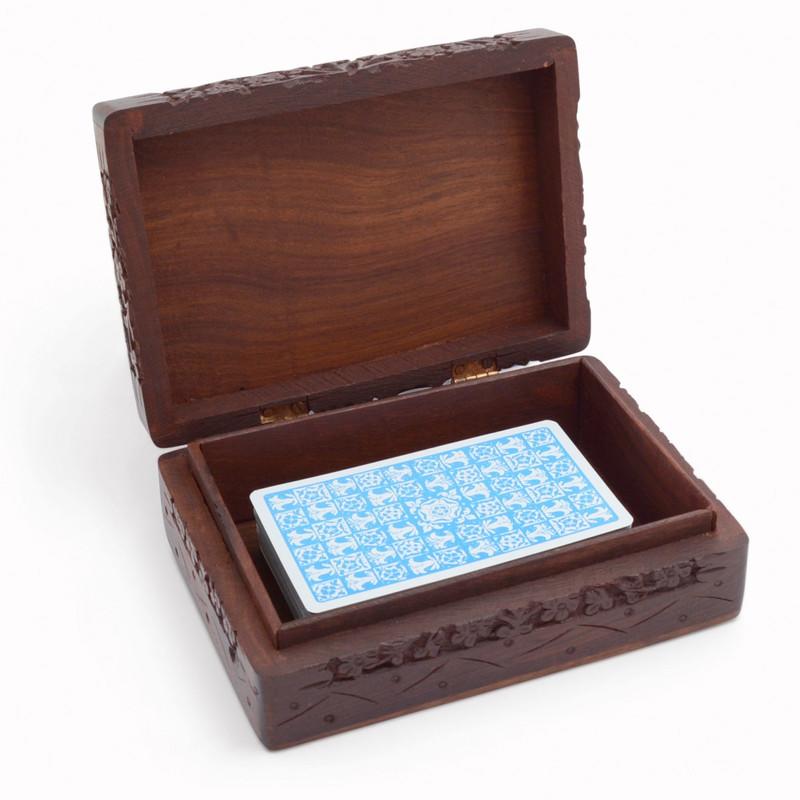 Sheesham Wood Floral Tarot & Oracle Cards Storage Box