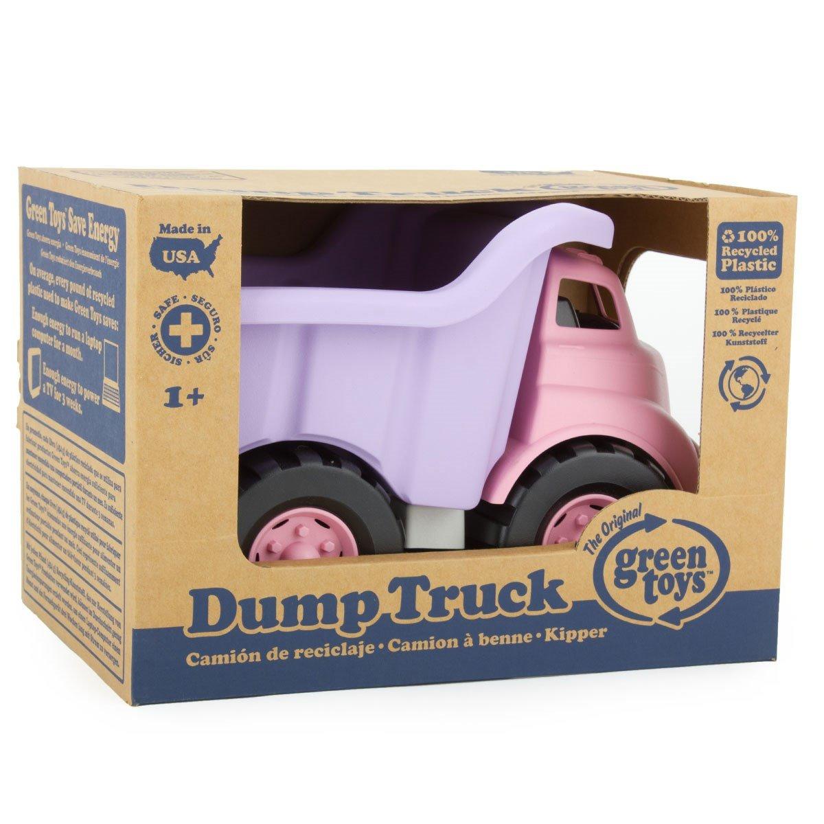 Pink dumper truck manufacturer's packaging.
