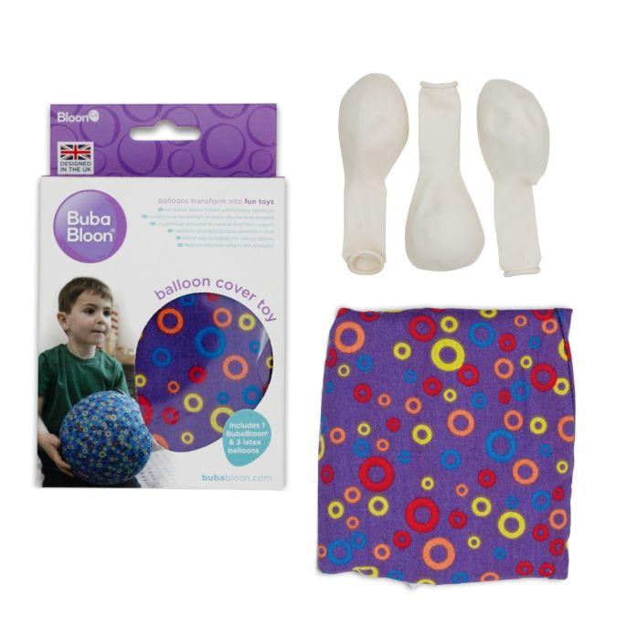 Image showing pack and contents of purple patterned balloon cover and 3 ballons.