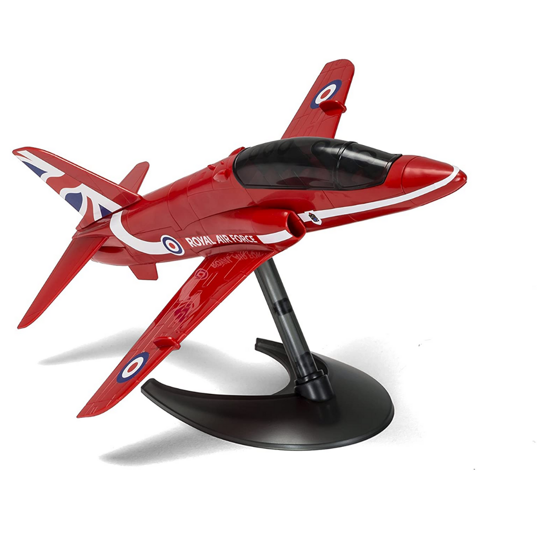 Red Arrows model jet on a stand.