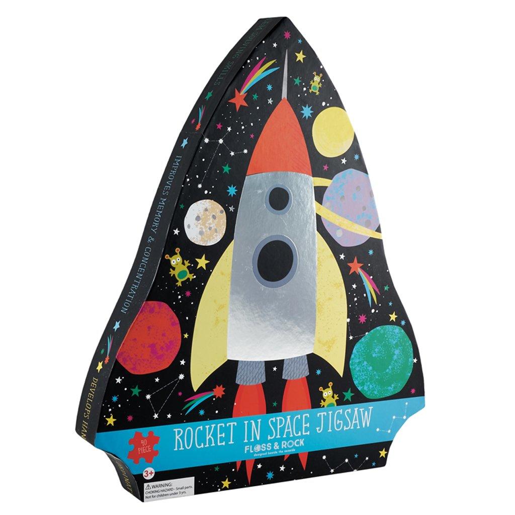 Rocket-shaped packaging for space rocket jigsaw.