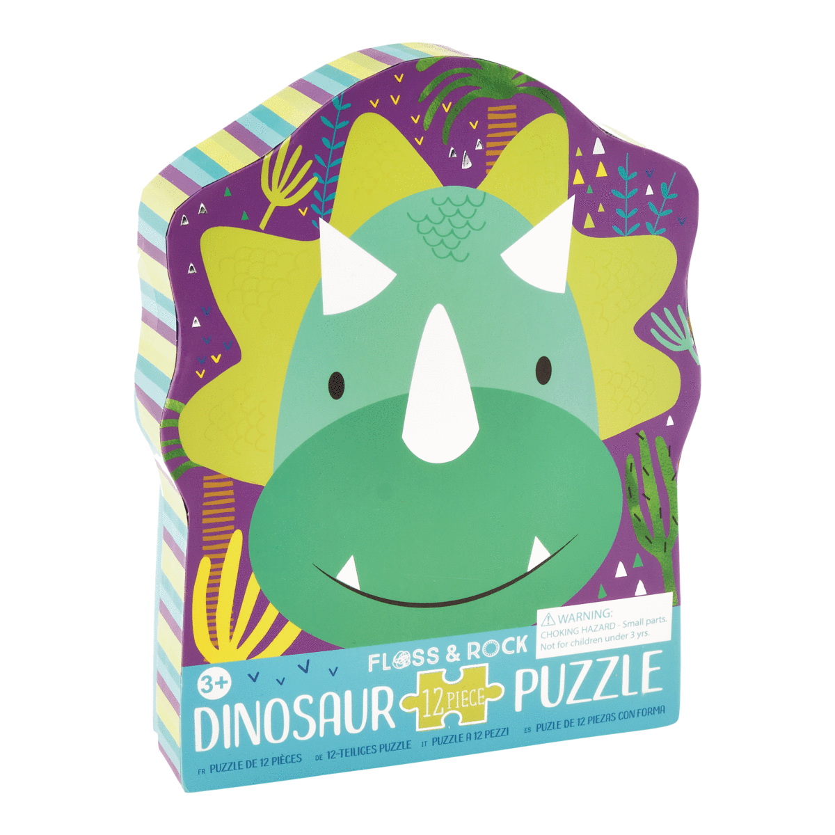 Green and purple box for a dinosaur jigsaw puzzle.