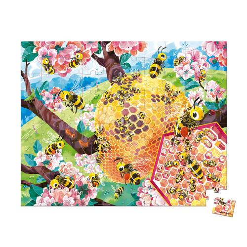 Honey bee jigsaw puzzle on white background with one pice off-set.