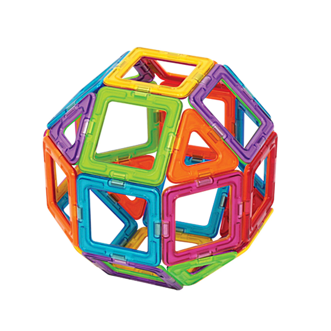 Brightly coloured sphere made from Magformers magnetic shapes