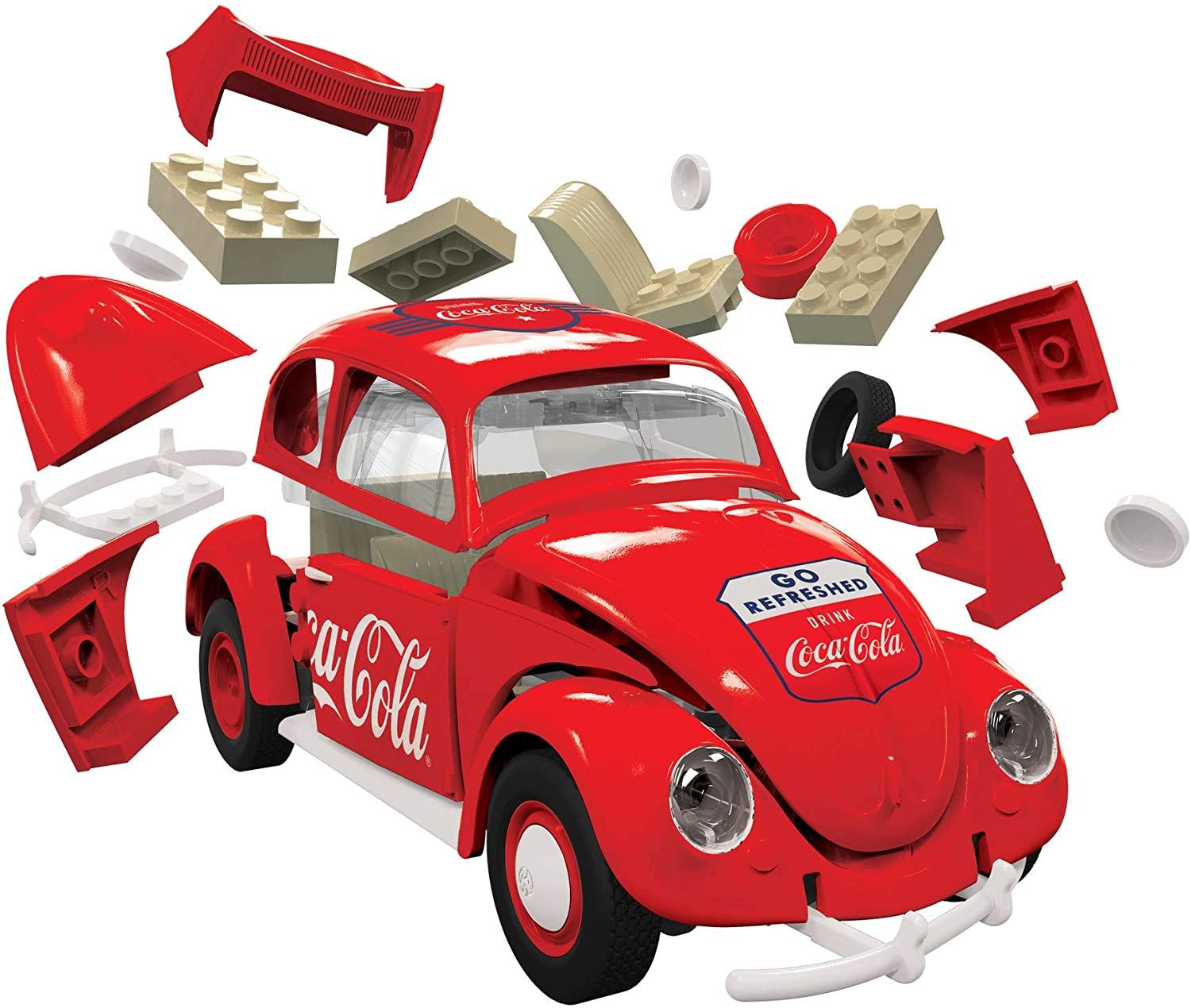 Parts for red, Coca-Cola branded model beetle car.