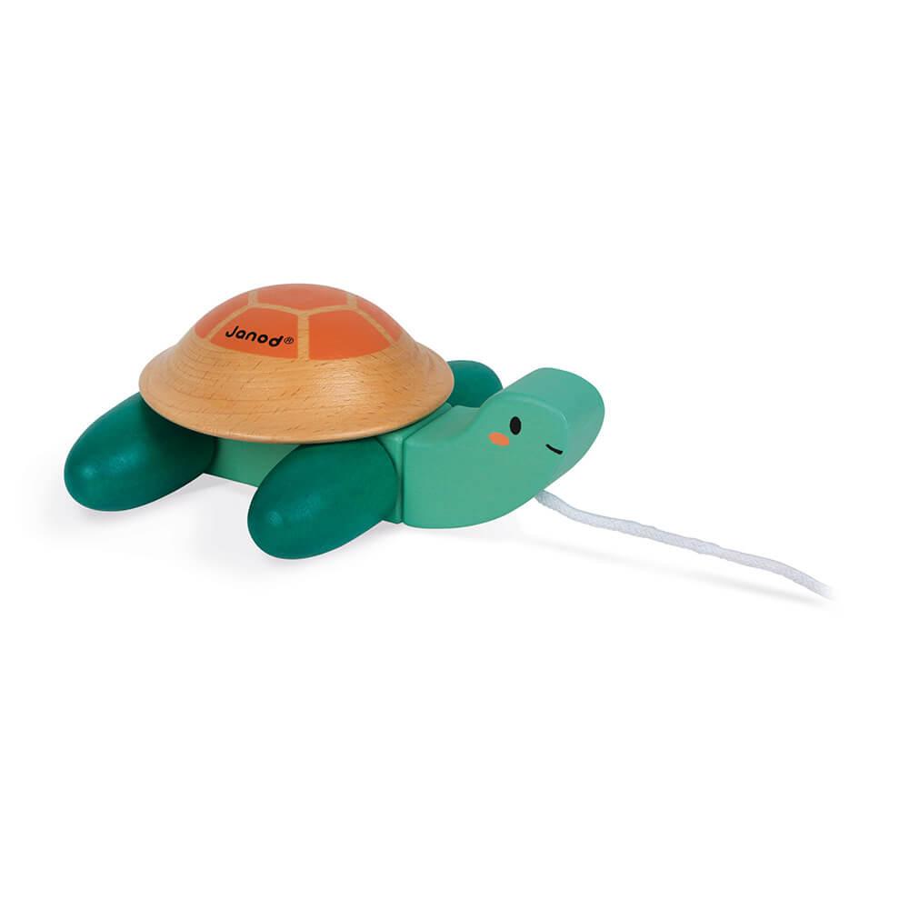 Pull along turtle with a green shell and cord.
