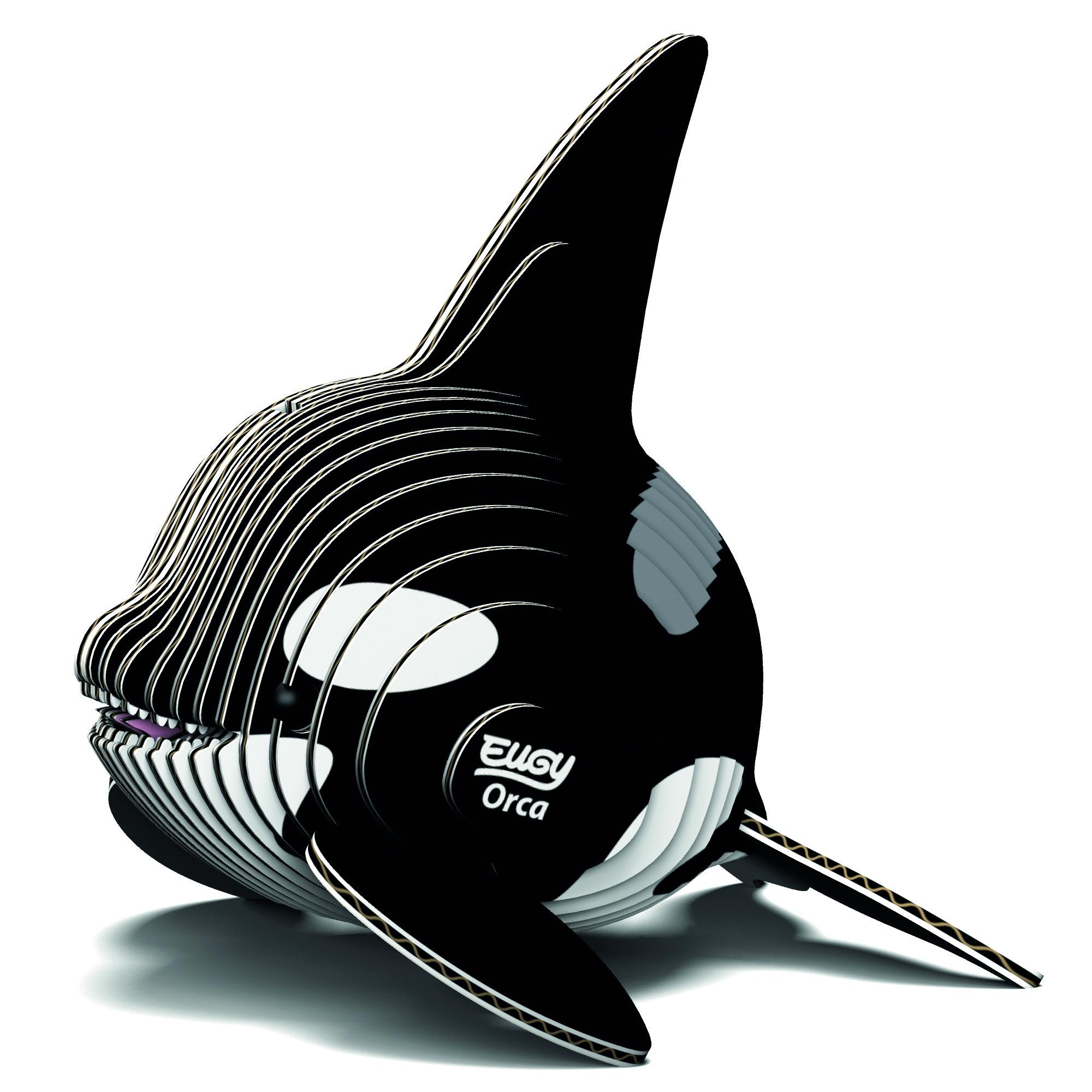 Black and white card orca figure.