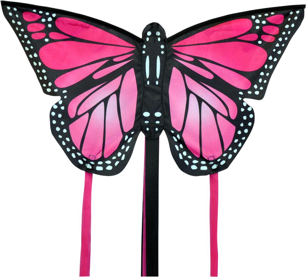 Pink, butterfly-shaped butterfly kite for kids.