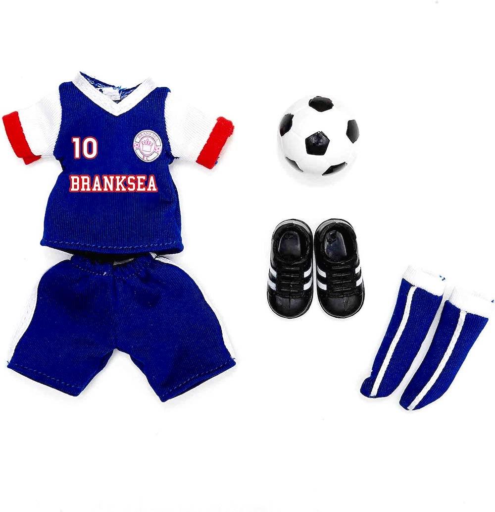 Blue, white and red Football Outfit for Lottie Doll.