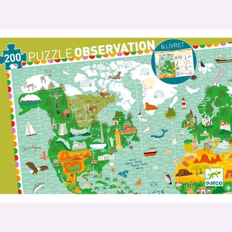 Box containing world map jigsaw puzzle.