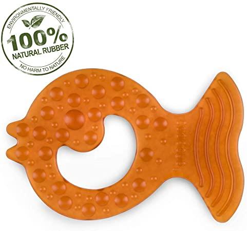 Orange, rubber fish teether