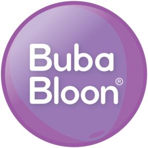 Purple circular logo with the writing Buba and Bloon below it.