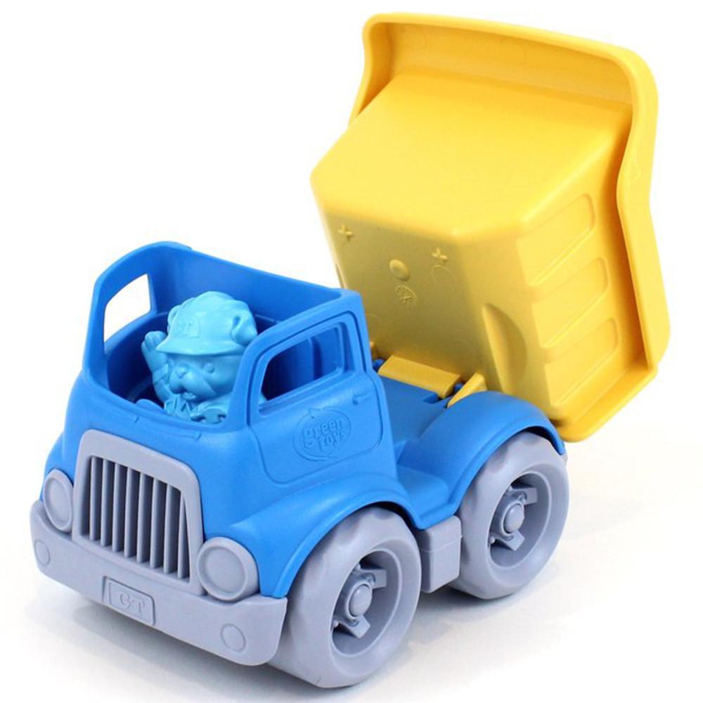 Blue chunky dumper truck with yellow tipper.