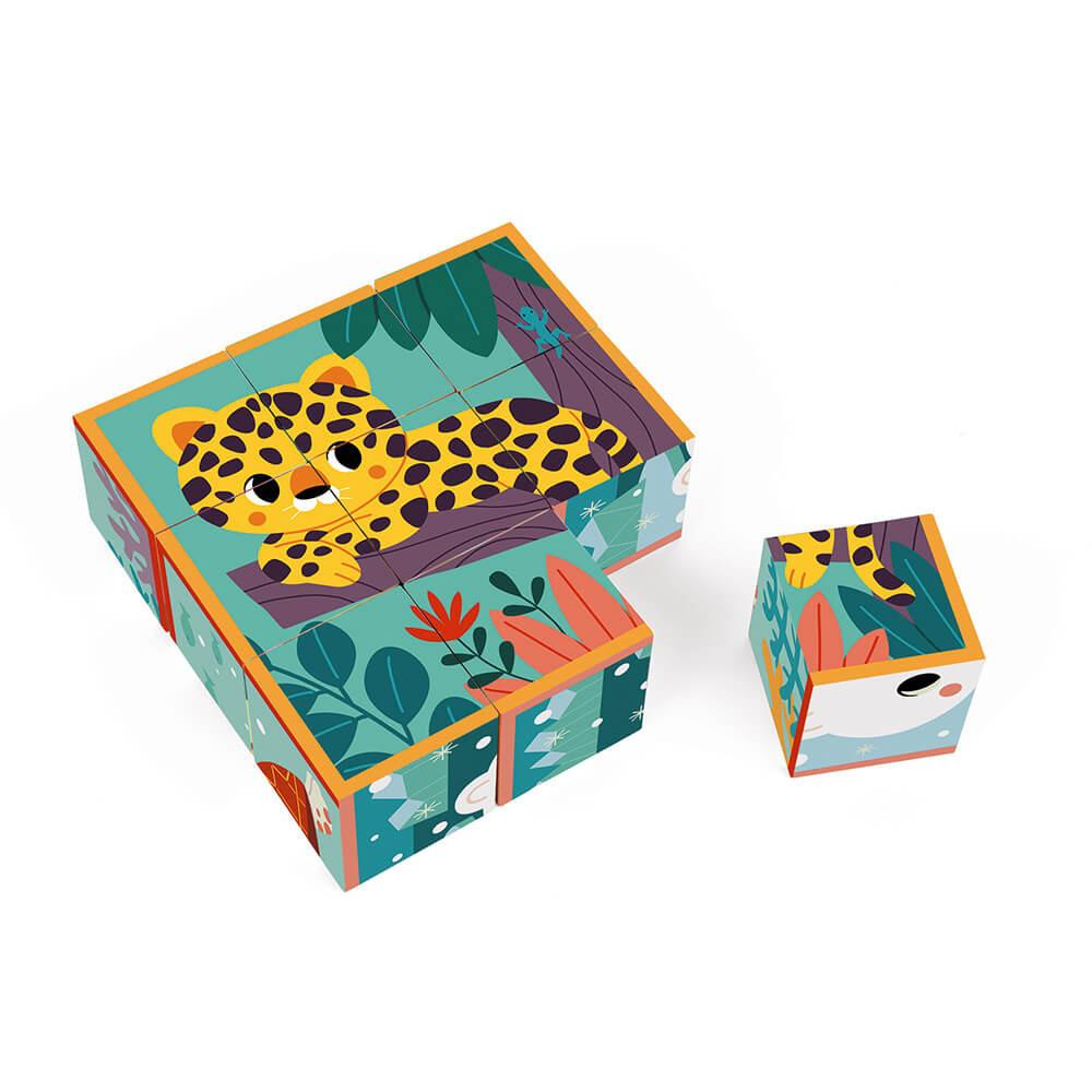 Multi-faceted play cubes to place together to make up animal shapes.