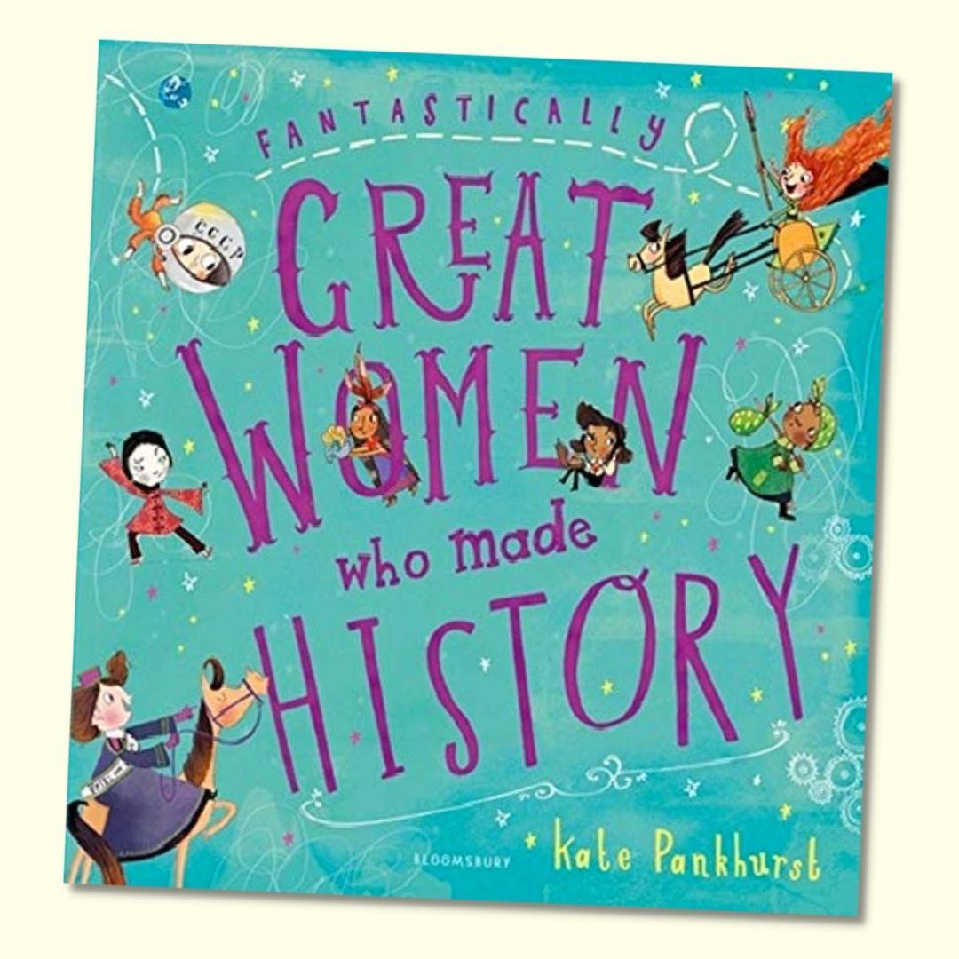 Blue coloured book entitled 'Great Women Who Made History'.