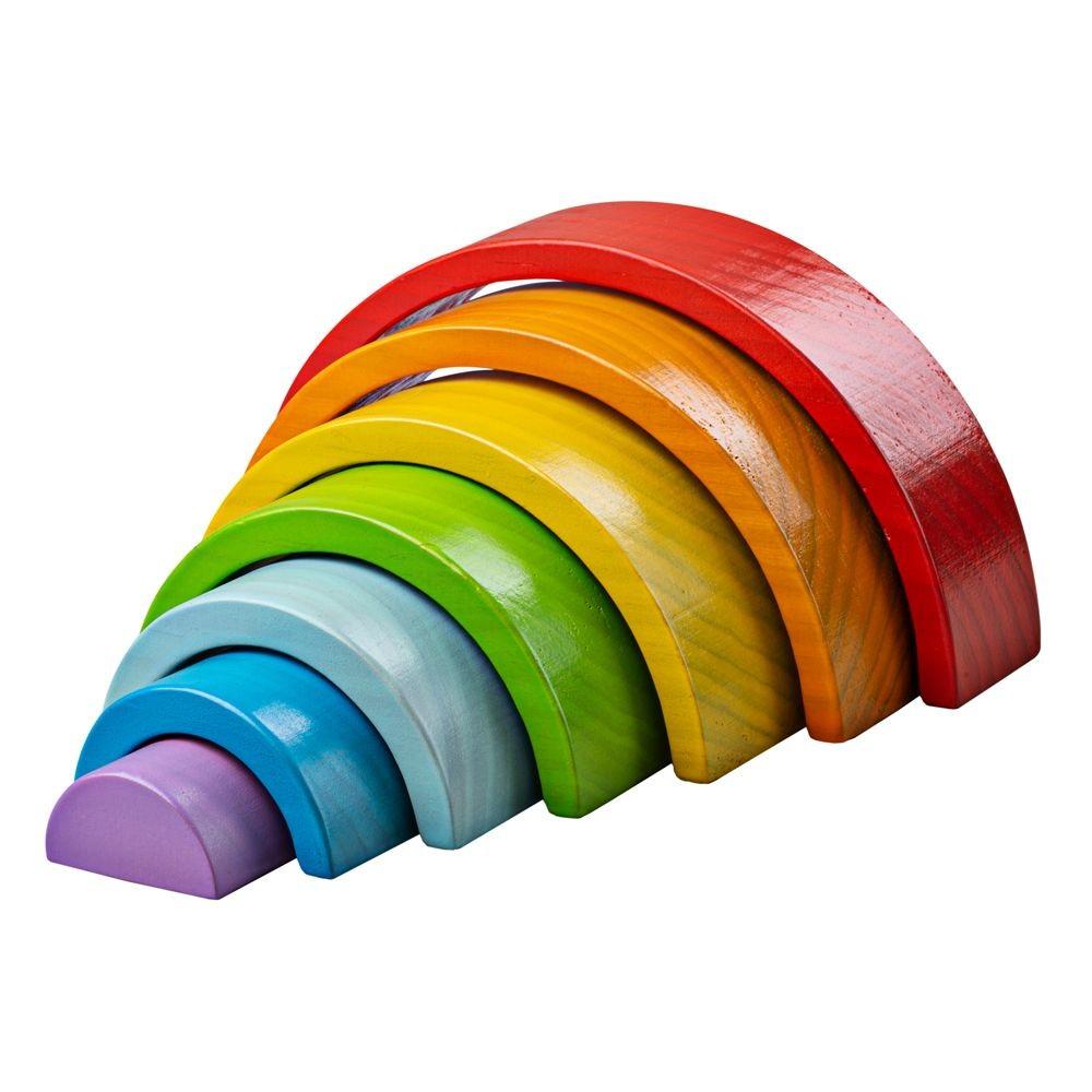 7 piece colourful wooden rainbow arches stacking toy.