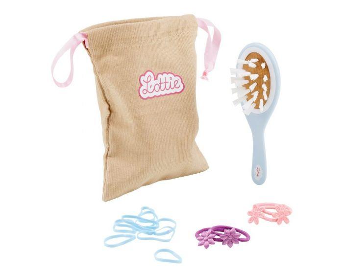 Lottie Doll Hair Care Set with doll-size hair bobbles, brush and a pouch.