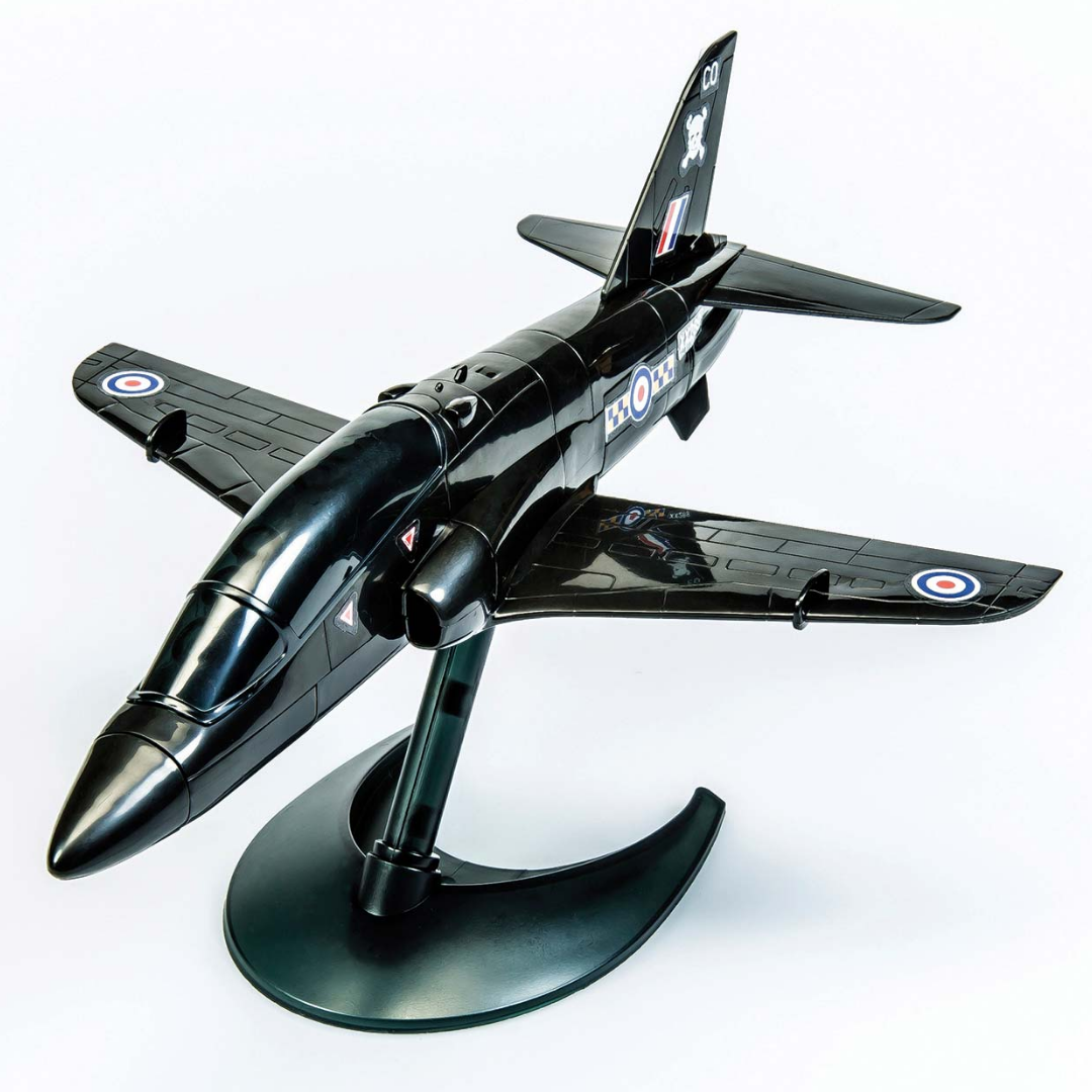 Black Hawk model fighter plane on a stand.
