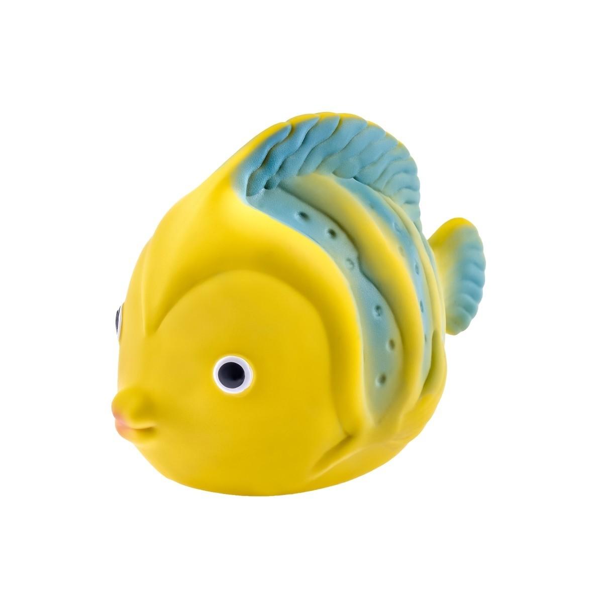 Yellow fish toy with blue highlights
