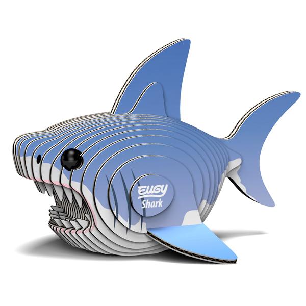 Grey shark model with open mouth and pointy teeth.