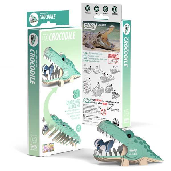 Eugy cardboard crocodile figure with 2 boxes - one shoeing the front and the other the rear.